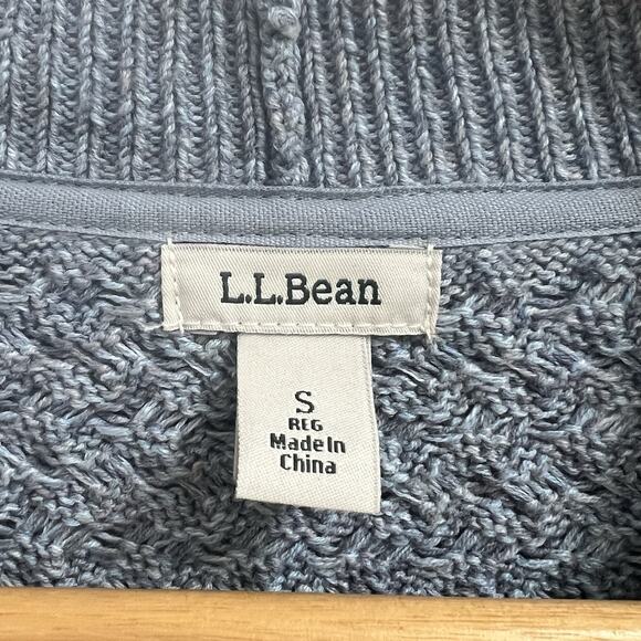LL Bean Blue Textured Basketweave Open Front Cardigan Size S Sweater - Picture 6 of 11